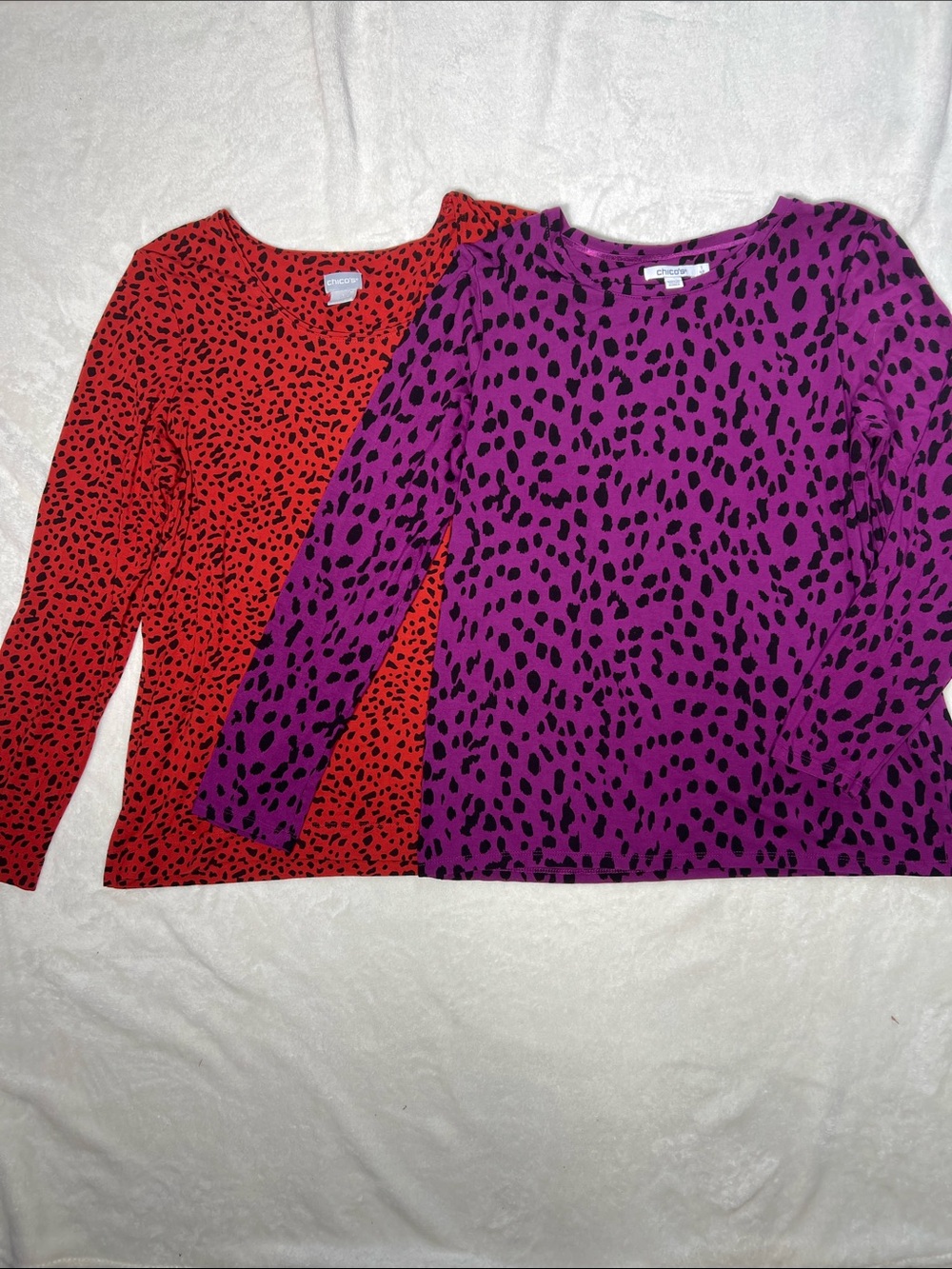 Chicos Women’s Lot Of 2 Long Sleeve Casual Leopard Tops Size M